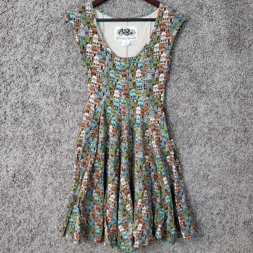 Effie's Heart Dress Women XS Multicolor Excellent Cityscape Retro Fit Flare Cap